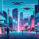 Milton 2025: Futuristic cityscape with advanced security tech and autonomous drones.