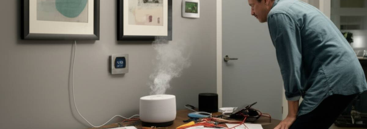 Frustrated homeowner facing malfunctioning smart home tech in Toronto. PowerSol can help!