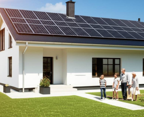 Smart home in Keswick with PowerSol solar panels and happy family.