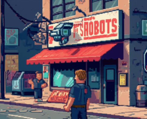 AI Security Camera Install - GTA Style Pixel Art for Small Business