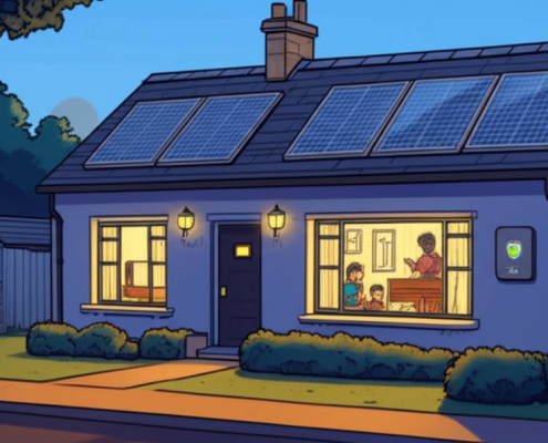 Low voltage energy saving Keswick home with solar panels and LED lighting.
