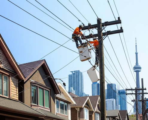 Toronto low voltage upgrade: PowerSol ensures reliable power for homes & businesses. CN Tower in background.