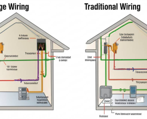Low voltage vs traditional wiring diagram: safety, transformers, wire thickness.