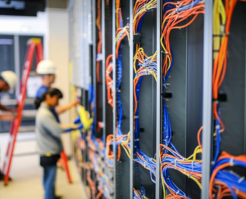 Low voltage wiring installation in Toronto commercial space by PowerSol.