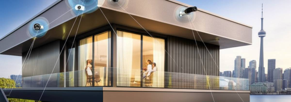 AI security cameras on a modern Toronto home enhance family safety.