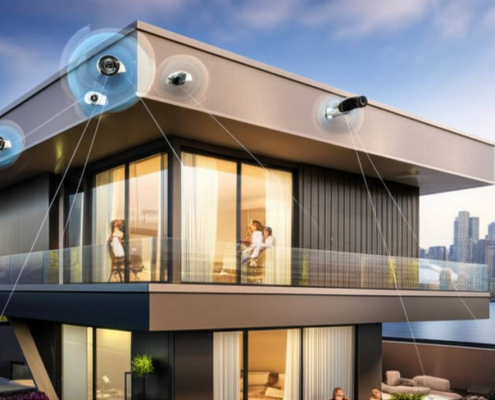 AI security cameras on a modern Toronto home enhance family safety.