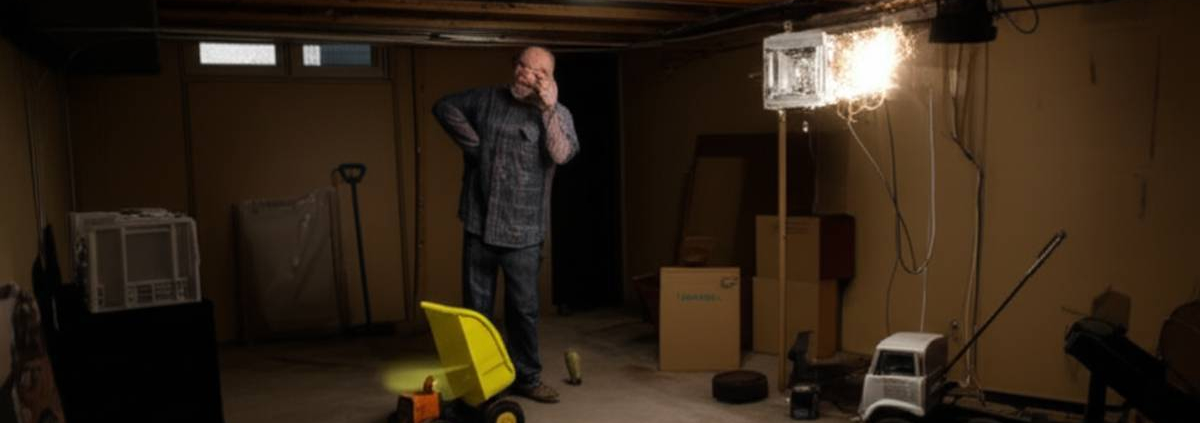 Electrical hazard in Toronto home. Sparks, exposed wiring, and child's toy create a dangerous situation.