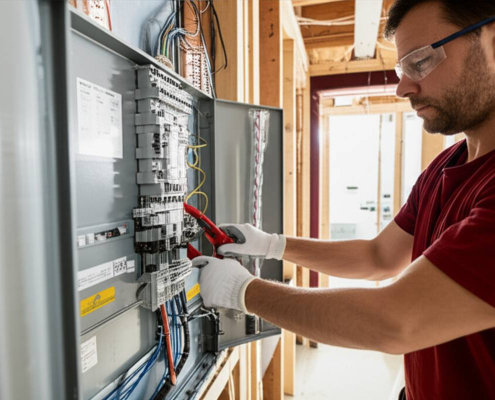 Electrical panel upgrade Toronto: Qualified electrician at work.