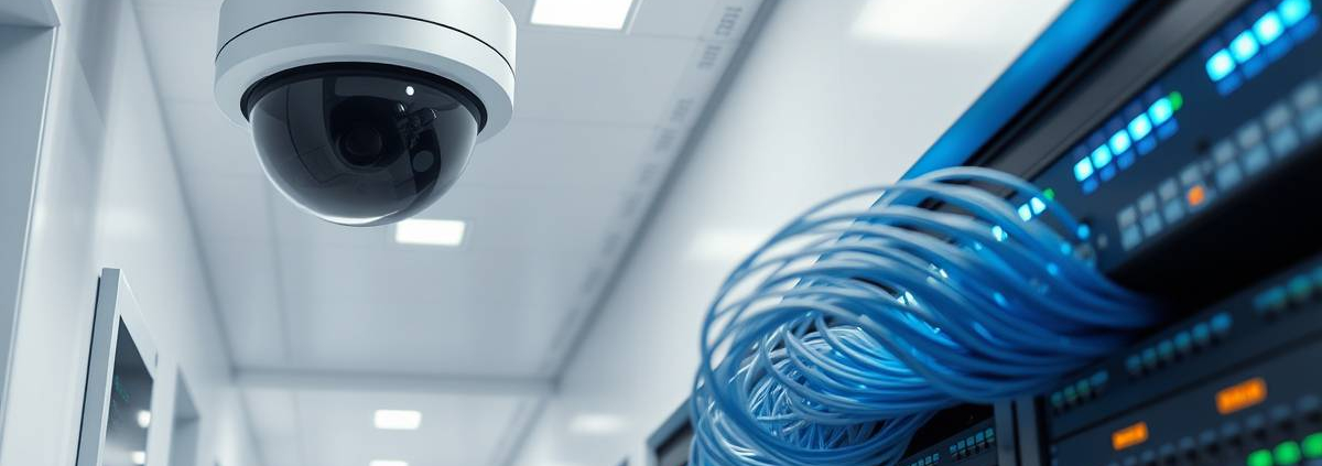 powersol advanced smart building security showcasing integrated IP camera, access control panel, and high-speed fiber optic network.