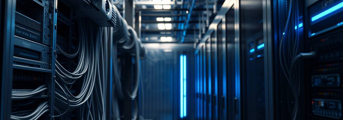 powersol low-voltage data network infrastructure, sleek server racks, fiber optics, smart building automation for seamless integration.