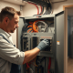 Expert electrician upgrading a modern residential electrical panel in a clean GTA basement, ensuring safe and reliable power.