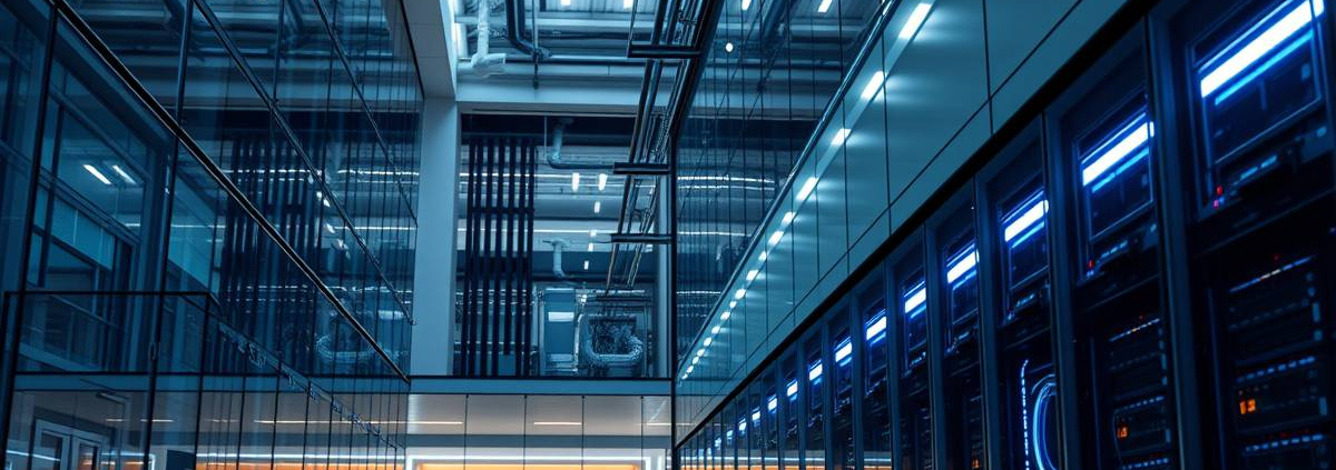 PowerSol advanced low voltage solutions in a futuristic smart building, featuring automation, security, and solar energy integration.