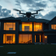 Luxurious GTA smart home at dusk with a real estate drone. PowerSol systems future-proof this modern Canadian property.
