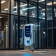 Powersol Level 2 EV Charger in Toronto: sleek glass-steel structure with smart automation and neon accents