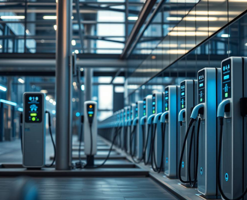 PowerSol smart EV charging stations with advanced load management technology in urban setting