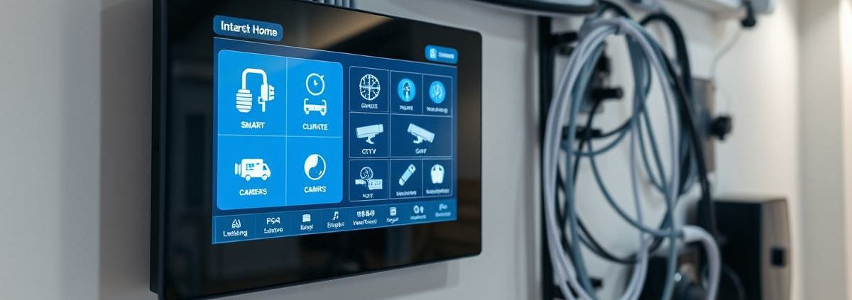 Modern smart home panel displaying integrated lighting, climate, and security systems, highlighting the Home Automation Benefits provided by PowerSol.