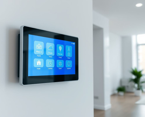 PowerSol excels in Matter standard smart home GTA 2026 installations, featuring sleek touch control panels for advanced automation.