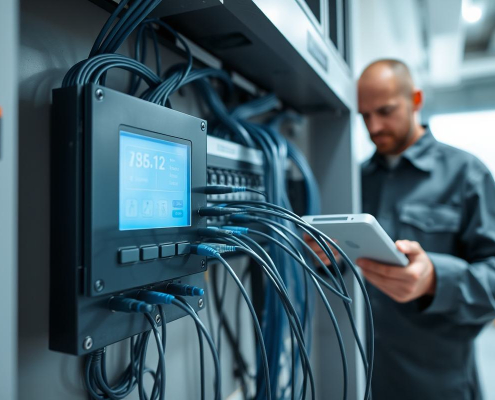 PowerSol provides expert professional smart home installation services in Toronto, showing a neatly wired control panel with low-voltage cables.