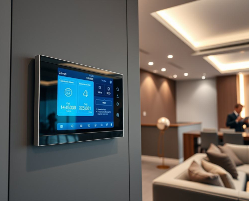 Powersol provides expert smart home automation Toronto solutions, integrating sleek control panels into modern luxury living spaces.