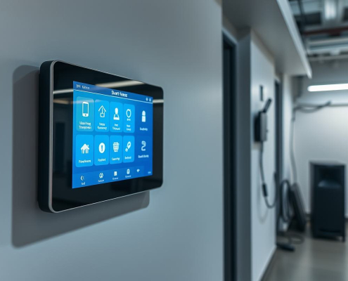 PowerSol provides advanced smart home features, with this sleek control panel managing integrated lighting, temperature, and security systems.