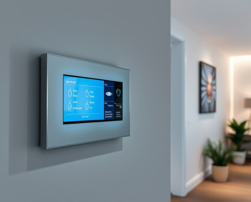 PowerSol presents the ultimate smart home setup: a sleek integrated control panel with smart lighting and security features for Toronto homes.