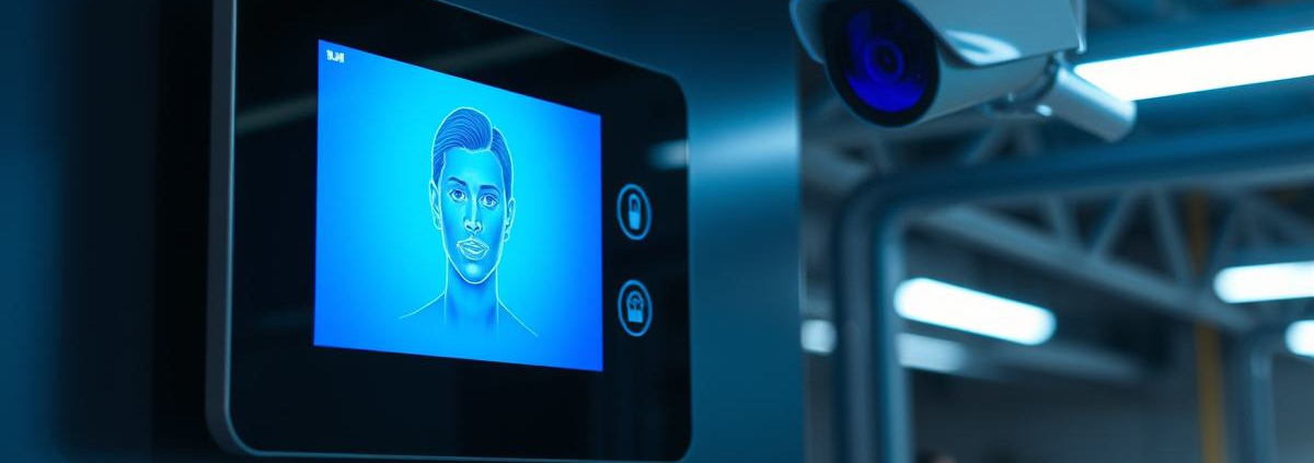 Advanced AI Home Security GTA system by PowerSol, featuring a sleek facial recognition panel and discreet CCTV camera for ultimate protection.